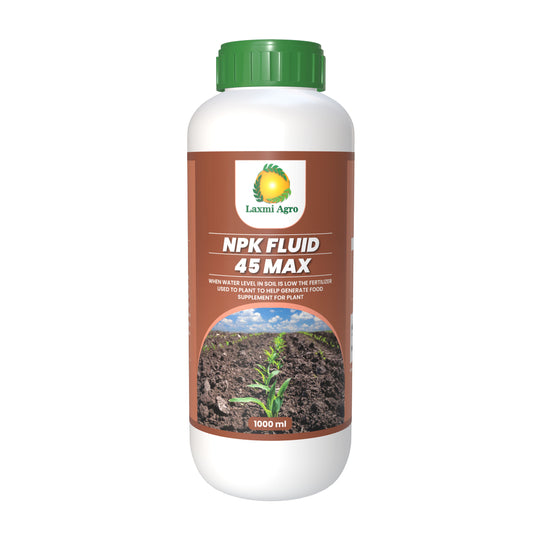 Laxmi Agro NPK FLUID 45 MAX Fertilizer | Help to maintain water level in soil | Generate food supplement in plant | Indoor and Outdoor Plant | 1 Liter