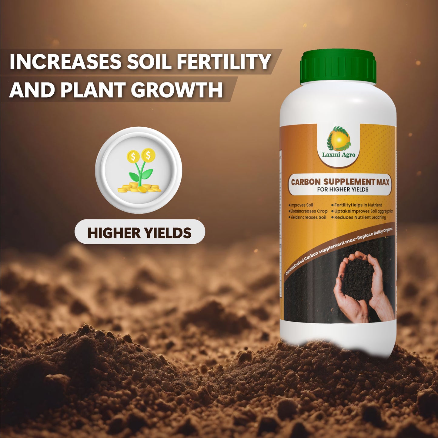 Laxmi Agro-Carbon Supplement Max Fertilizer | Increases Soil Fertility and Plant Growth