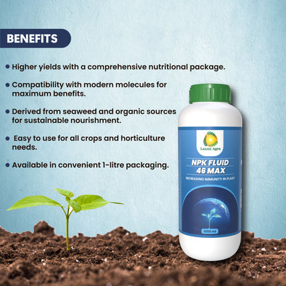 Laxmi Agro NPK FLUID 46 MAX Fertilizer |  Plant Growth and Immunity Power  | All Types of Plants And Garden | 1 Liter